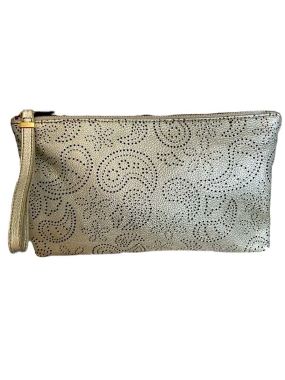 Talbots Perforated Paisley Gold Metallic Leather Wristlet Clutch